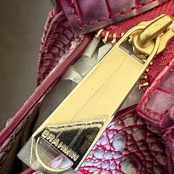 Brahmin Priscilla Melbourne in Julep Pink & Green Croc-Embossed Satchel. - Picture 10 of 16